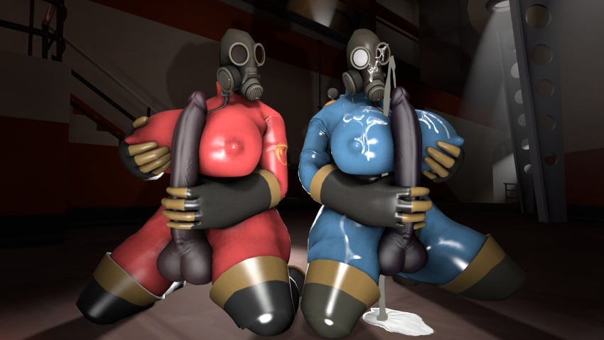 2futas 3d autopaizuri balls big_balls big_breasts black_skin bodysuit breast_squeeze breasts bukkake cum cum_on_breasts cum_on_face cumshot dickgirl duo fempyro futa_only futanari gas_mask gloves hand handjob hands_on_breasts human intersex latex latex_bodysuit latex_boots latex_clothing latex_futa latex_gloves latex_legwear latex_nipples latex_stockings latex_suit latex_thighhighs nipples paizuri penis pyro source_filmmaker tappysfm team_fortress_2 thighhigh_boots