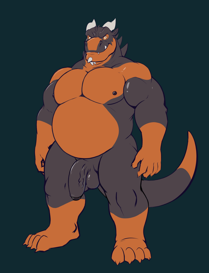 absurd_res anthro balls barazoku belly biceps big_penis chisuun claws dragon eyebrows flaccid foreskin full-length_portrait hi_res horn humanoid_penis looking_at_viewer male male_only musclegut muscular muscular_male nipples nude overweight overweight_male pecs penis plantigrade portrait reptile scalie sharp_claws simple_background slit_pupils solo spikes standing thick_penis toe_claws uncircumcised uncut unretracted_foreskin vein veiny_penis yellow_eyes