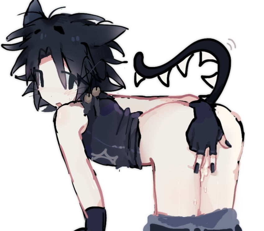 after_sex artist_request cat_ears cat_tail cum cum_drip cum_in_pussy cum_inside fingerless_gloves forsaken_(roblox) kitty_cat_two_time on_knees pants_down roblox roblox_game robloxian short_hair source_request tagme two_time two_time_(forsaken) white_skin