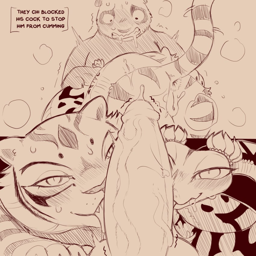 anthro bear biped bodily_fluids cold-blooded-twilight dialogue dreamworks erection fangs felid female feral fur genitals giant_panda glans group hi_res humanoid_genitalia humanoid_penis kung_fu_panda licking male male/female mammal master_po_ping master_tigress master_viper oral pantherine penile penis penis_lick pupils reptile saliva scalie serpentine sex slit_pupils snake sweat tail teeth text tiger tongue tongue_out trio vein veiny_penis