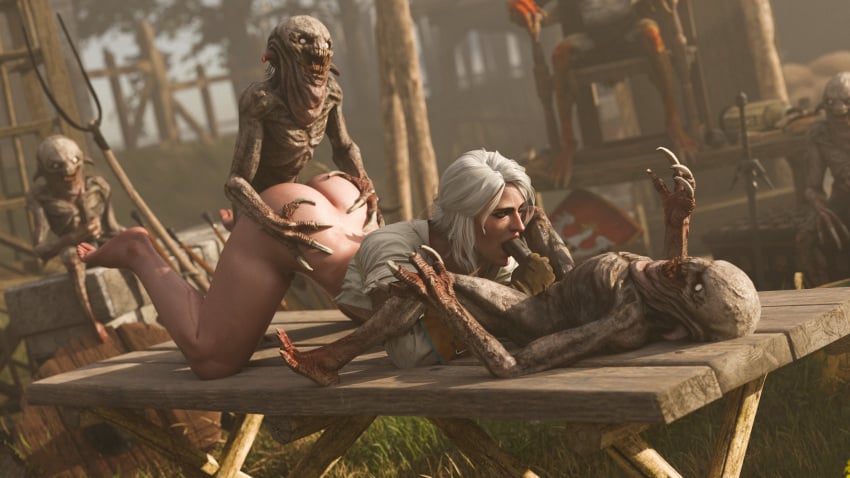 3d ass ass_grab ass_up belethor's_smut blowjob bubble_butt cd_projekt_red ciri cunnilingus eating_ass fellatio female freckles gloves green_eyes light-skinned_female mascara monster nekker nude oral oral_sex outdoors penis penis_grab scar sucking_penis the_witcher_(series) the_witcher_3:_wild_hunt white_hair witcher_medallion
