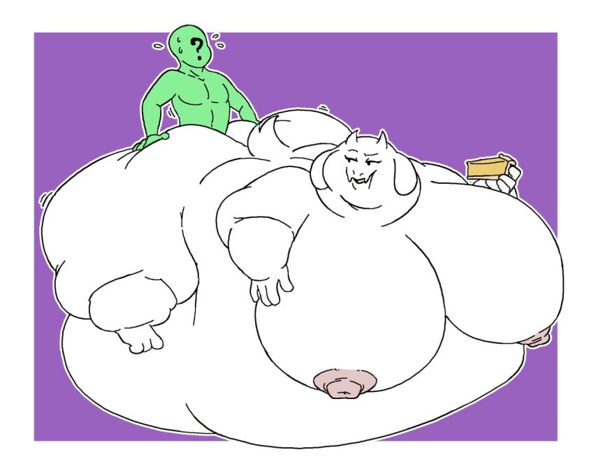 2019 anon anthro big_breasts breasts duo female food huge_breasts hyper hyper_breasts immobile jangleforks male morbidly_obese nude obese overweight sex straight sweat thick_thighs toriel undertale video_games