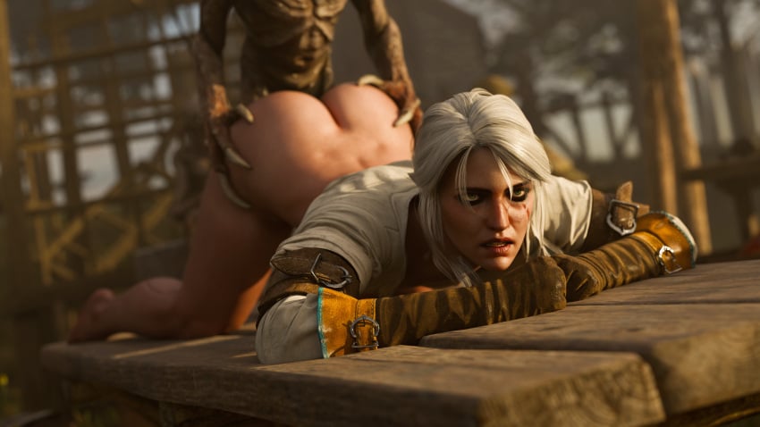 3d ass ass_grab ass_up belethor's_smut bubble_butt cd_projekt_red ciri female freckles gloves green_eyes light-skinned_female lying mascara monster nekker nude outdoors penetration penis scar sex the_witcher_(series) the_witcher_3:_wild_hunt vaginal_penetration white_hair witcher_medallion