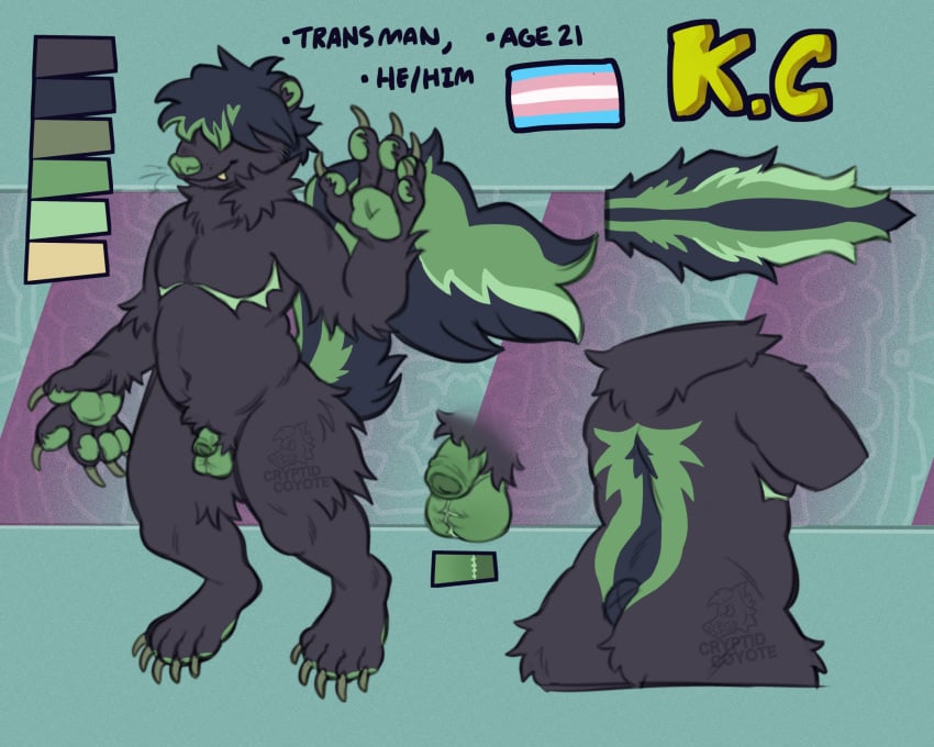 anthro balls comm commission cryptidcoyote male mastectomy_scar meta paws penis ref ref_sheet refsheet scar scar_on_chest skunk transgender_pride_colors