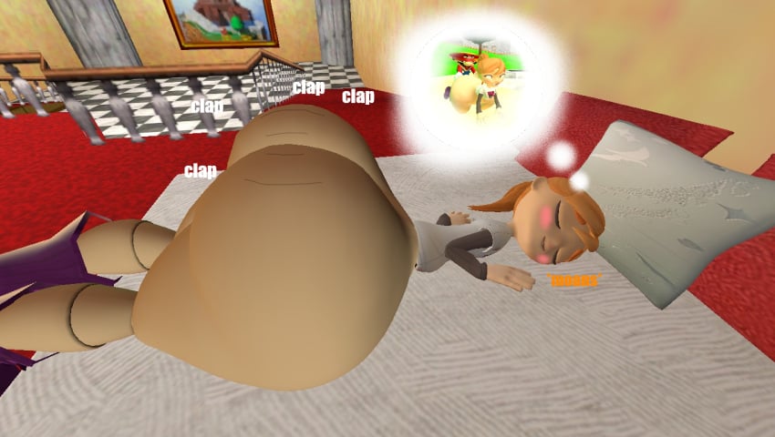 3d 3d_(artwork) ass_bigger_than_head ass_clapping big_ass big_butt bottomless dream dreaming garry's_mod gmod huge_ass huge_butt human_meggy kaibernation mario mario_(series) meggy_spletzer onomatopoeia smg4 text thought_bubble