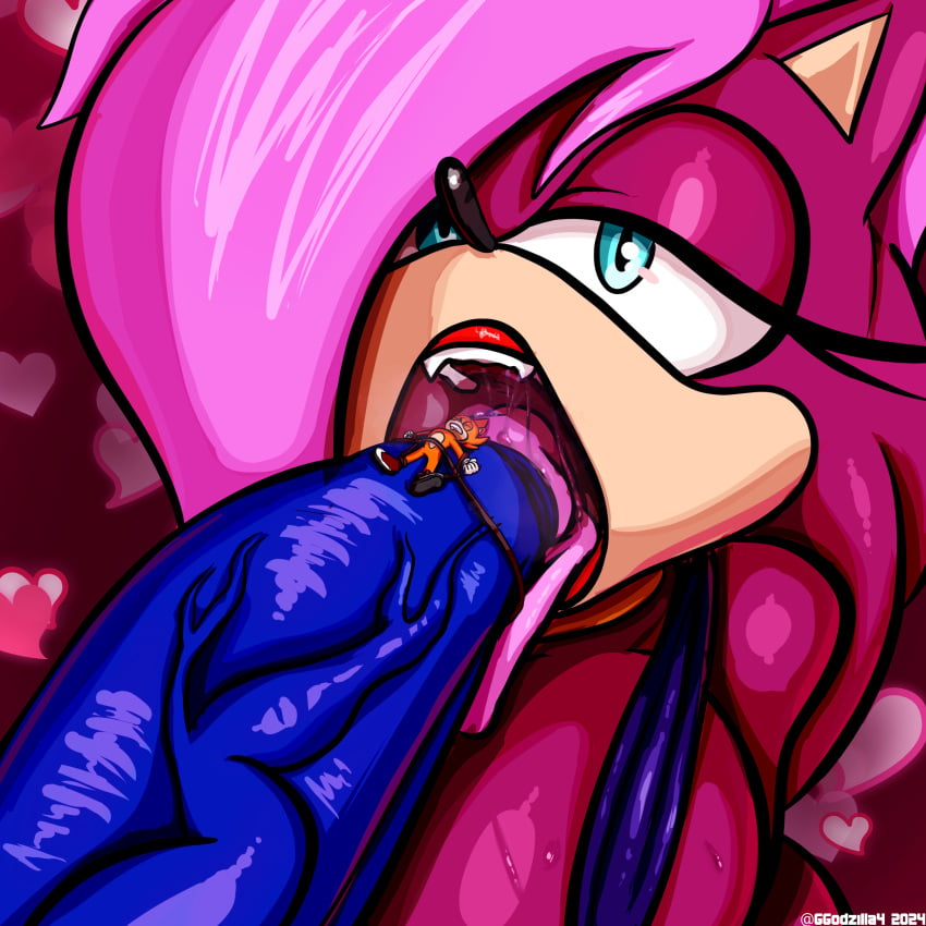 absurd_res anthro breasts clothing duo female general_godzilla genitals heart_symbol hi_res imminent_fellatio imminent_oral imminent_vore incest male moan one-piece_swimsuit open_mouth penis romantic romantic_couple sega sling_bikini sonia_the_hedgehog sonic_(series) sonic_the_hedgehog sonic_the_hedgehog_(series) sonic_underground swimwear vein veiny_penis