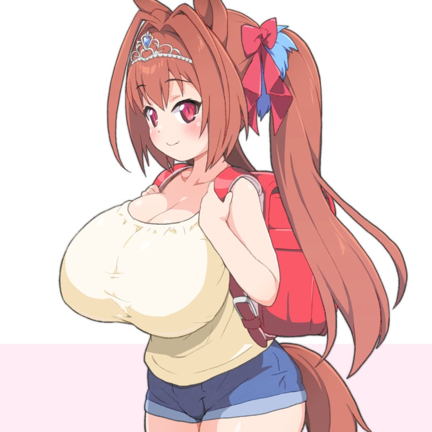 animal_ears breasts brown_hair cleavage collarbone daiwa_scarlet_(umamusume) horse_ears horse_girl huge_breasts isemagu large_breasts shirogane_hakuba shortstack umamusume umamusume_pretty_derby