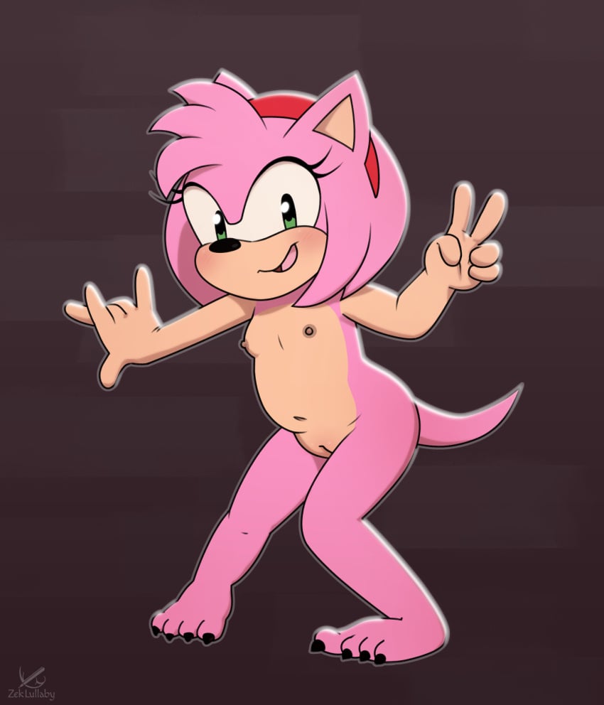 amy_rose anthro areola blush breasts casual_nudity digital_media_(artwork) eulipotyphlan female fur genitals green_eyes hair hedgehog hi_res innie_pussy looking_at_viewer mammal nipples nude pink_body pink_fur pussy sega simple_background smile solo sonic_(series) sonic_the_hedgehog_(series) tail zeklullaby