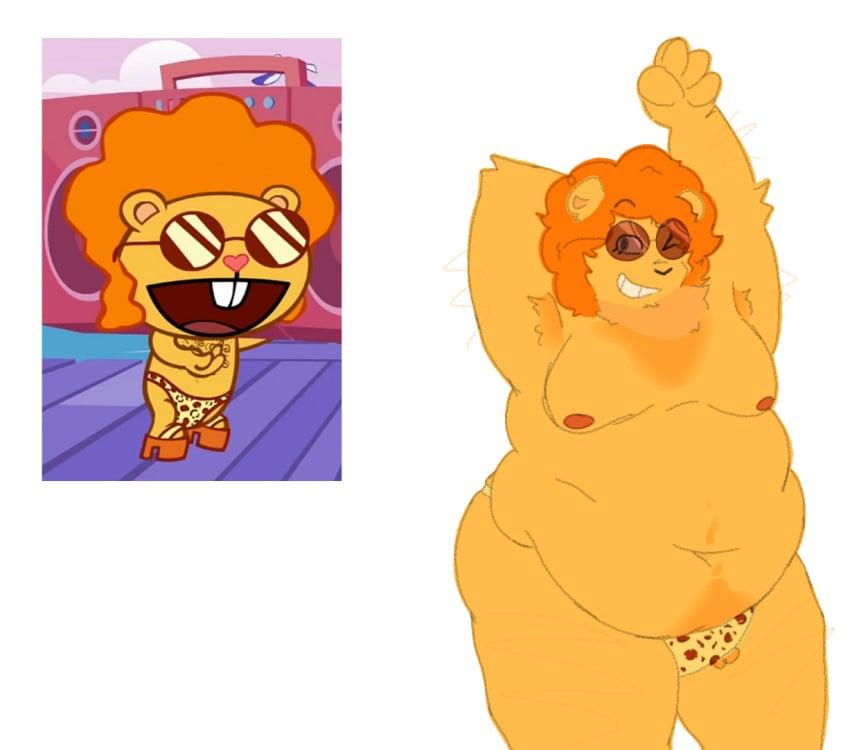 afro anthro bear body_hair chubby disco_bear_(htf) fat_belly fat_fetish fat_man furry hairy hairy_armpits hairy_male happy_tree_friends male_only overweight_male pubic_hair thong