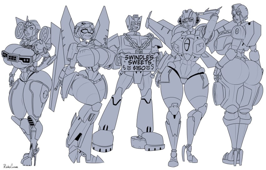 1boy 4girls big_breasts bumblebee_movie female lyzack male robocream robot_girl shadowstriker shatter_(transformers) slipstream swindle_(transformers) thick_thighs transformers transformers_animated transformers_cyberverse