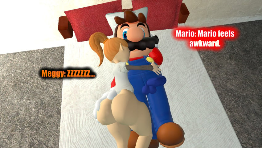 3d 3d_(artwork) ass bed big_ass bottomless dialogue garry's_mod gmod human_meggy kaibernation mario mario_(series) meggy_spletzer penis_in_pants sleeping smg4 text touching_ass