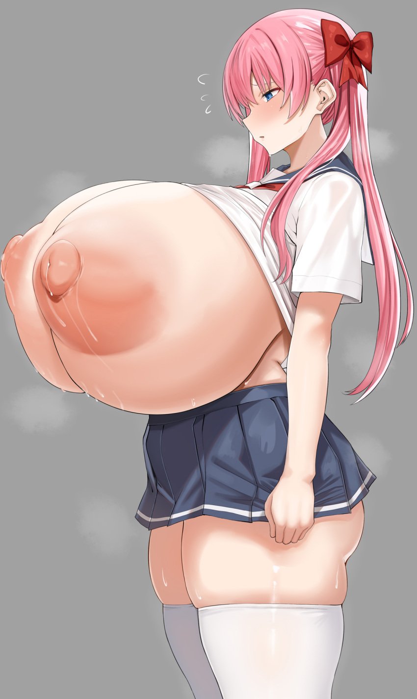 1girls big_breasts blue_eyes blush breasts breasts_bigger_than_head breasts_out busty chomikuplus enormous_breasts female female_only gigantic_breasts haramura_nodoka huge_breasts huge_nipples huge_thighs hyper_breasts lactation large_areolae large_breasts light-skinned_female light_skin massive_breasts milk nipple_bulge pink_hair puffy_nipples ribbon saki school_uniform skindentation skirt solo solo_female sweat thick_thighs thighs tied_hair top_heavy twintails underboob voluptuous voluptuous_female