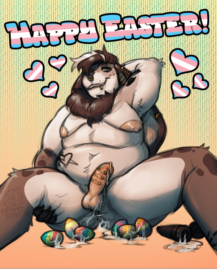 anthro breasts bunny cock easter egg_laying eggs furry furry_only genital_piercings holiday lube naked nude nudity penis piercings rabbit sex-toys solo tattoos transgender_pride_colors