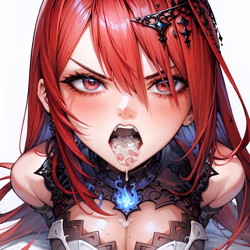 1girls after_fellatio after_oral ai_generated angry angry_face arbitrary cleavage cum cum_in_mouth cum_on_breasts elizabeth_rose_bloodflame hi_res hololive hololive_english hololive_english_-justice- large_breasts open_mouth oral_creampie red_eyes red_hair stable_diffusion tongue_out virtual_youtuber