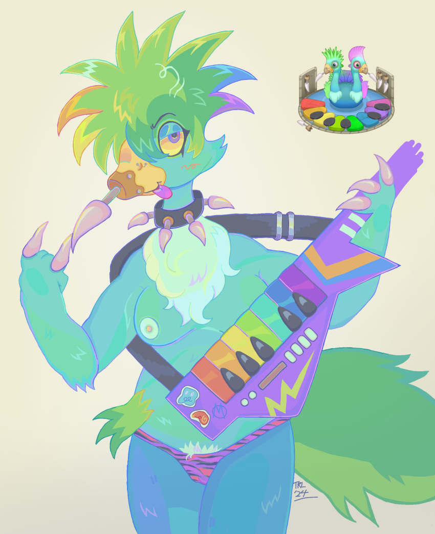 anthro avian bangs beak bird breasts breasts_out emo female first_porn_of_character furry keytar my_singing_monsters panties piercing pubic_hair punk punk_girl quibble rare_quibble spikes