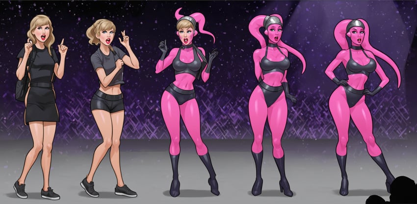 ai_generated ass_expansion bimbo bimbo_body bimbofication bimbofied breast_expansion female hair_loss high_heel_boots high_heels hourglass_expansion nebtfulous skin_color_change star_wars taylor_swift the_eras_tour thick_thighs thigh_expansion transformation transformation_sequence twi'lek wide_hips