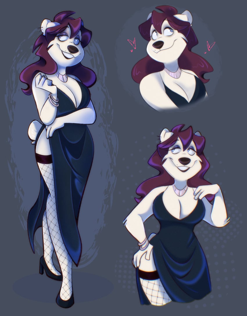 anthro bear clothing dress female footwear fur hi_res high_heels legwear mammal solo trishabeakens white_body white_fur