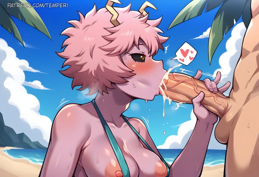 1boy ai_generated ashido_mina beach bikini black_sclera blue_sky blush boku_no_hero_academia breasts cloud colored_sclera colored_skin cum cum_in_mouth day ejaculation erection fellatio female handjob heart horns large_breasts mina_ashido my_hero_academia nipple_slip nipples ocean oral outdoors penis pink_hair pink_skin short_hair sky slingshot_swimsuit solo_focus spoken_heart straight sweat swimsuit testicles tongue tongue_out uncensored veins veiny_penis yellow_eyes