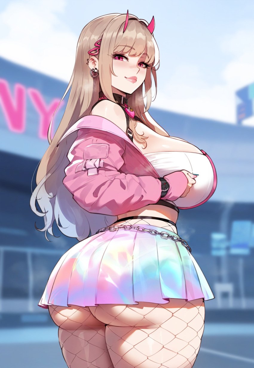 1girls ai_generated ass ass_bigger_than_head ass_cleavage ass_focus ass_up bimbo bimbo_body choker female fishnet fishnet_legwear fishnet_pantyhose fishnets goddess_of_victory:_nikke hi_res huge_ass huge_breasts huge_butt huge_thighs large_ass large_breasts large_butt large_thighs miniskirt miyuai nai_diffusion naughty_face outdoors paag pawg presenting smile stable_diffusion thiccwithaq_(ai_style) thick thick_ass thick_butt thick_hips thick_legs thick_thighs viper_(nikke) voluptuous voluptuous_female wide_hips