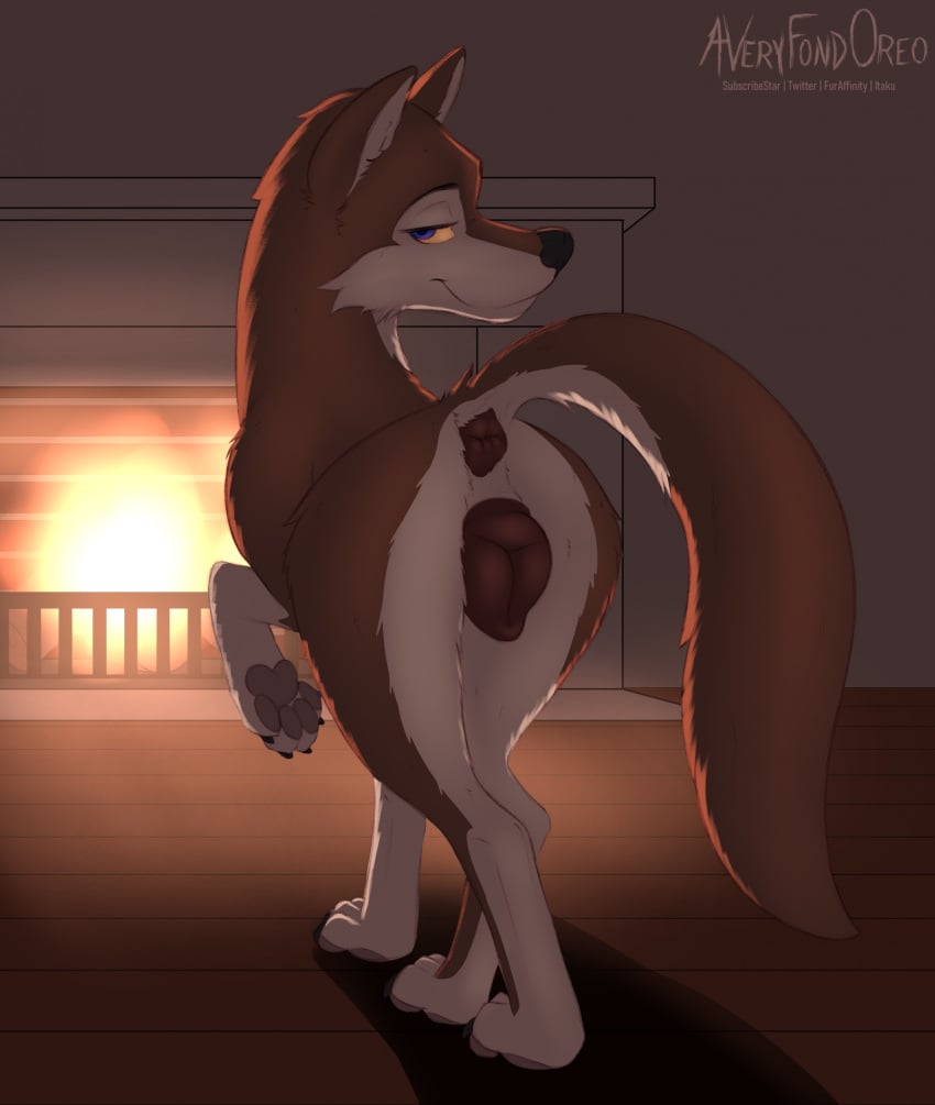 aleu_(balto) anatomically_correct anatomically_correct_genitalia anatomically_correct_pussy animal_genitalia animal_pussy anus ass averyfondoreo balto_(series) big_pussy blue_eyes brown_body brown_fur canid canine canine_genitalia canine_pussy canis female feral fire fireplace fur genitals hi_res hybrid inside mammal plump_labia presenting presenting_hindquarters pussy rear_view seductive smile solo standing universal_studios wolfdog