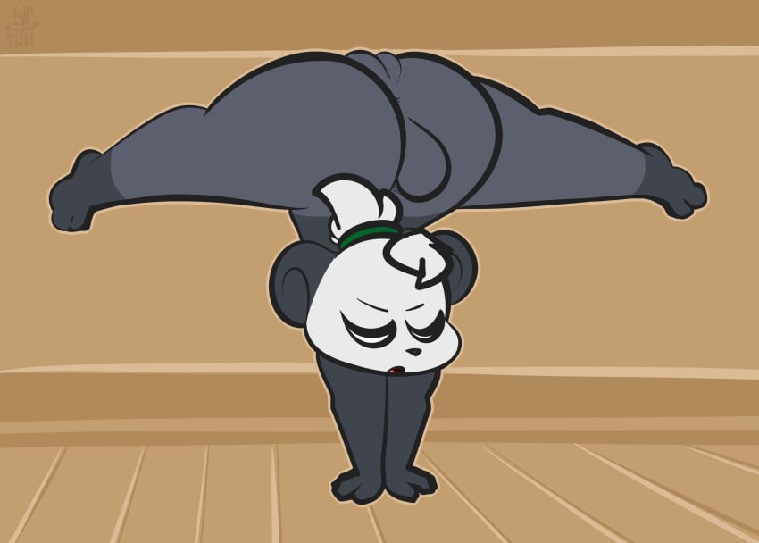 1-upclock 1girls 2019 3_fingers 3_toes absurd_res anthro anthrofied anus ass ass_up big_ass black_fur bottom_heavy brown_background chubby closed_eyes dated feet female female_only flexible fur furry furry_only hair handstand hi_res huge_ass large_ass mammal nintendo nude open_mouth original_character pancham panda paws plump_labia pokémon_(species) pokemon ponytail pussy simple_background solo splits spread_legs spreading tail text thick_thighs tongue ursid video_games watermark white_fur white_hair wide_hips