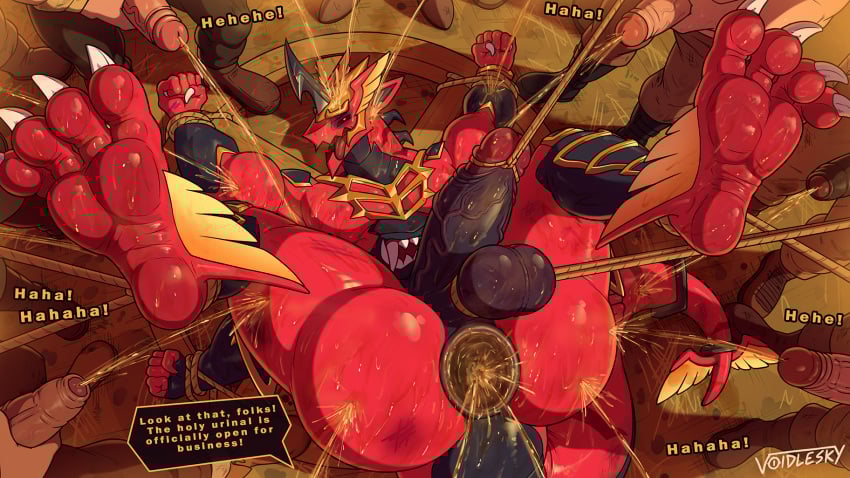 6boys anthro anthro_male anus anus_peek ass_up belly_mouth big_penis black_body black_penis blade_horn bondage clawed_feet clawed_fingers clawed_toes claws claws_out dirty english_dialogue english_text fallen feet feet_up filled_ass foreskin foreskin_folds gaped gaped_anus gaped_ass gaping gaping_anus god gold_(metal) golden_body grinning horn human humanoid humanoid_genitalia humanoid_hands humanoid_penis humiliating humiliation laughing laughing_at laughing_at_another male_anthro male_foot_fetish male_only masturbating masturbating_to_person masturbating_while_watching masturbation mocking muscles muscular muscular_anthro muscular_male non-human only_male open_anus partially_clothed partially_clothed_human partially_clothed_male paws peasant peeing penis_out penis_out_of_pants piss_kink piss_soaked pissing_on_another pissing_on_body pissing_on_face presenting_feet prolapse prolapsed_anus red_body red_glans rope rope_bondage scratches scratches_all_over speech_bubble tail tail_tied throbbing throbbing_penis tied tied_balls tied_genitals tied_penis tied_tail tied_up urinating urinating_male urination urine urine_on_ass urine_on_balls urine_on_penis urine_stream veiny veiny_penis voidlesky watermark wheel wings yellow_eyes