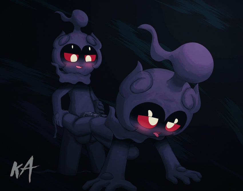 absurd_res big_penis black_body black_penis blush bulge duo female generation_7_pokemon genitals hand_on_floor hi_res holding_leg huge_cock huge_filesize kamume833 legendary_pokemon looking_at_another looking_at_partner looking_up male male/female male/male marshadow nintendo penetration penis pokemon pokemon_(species) tongue tongue_out