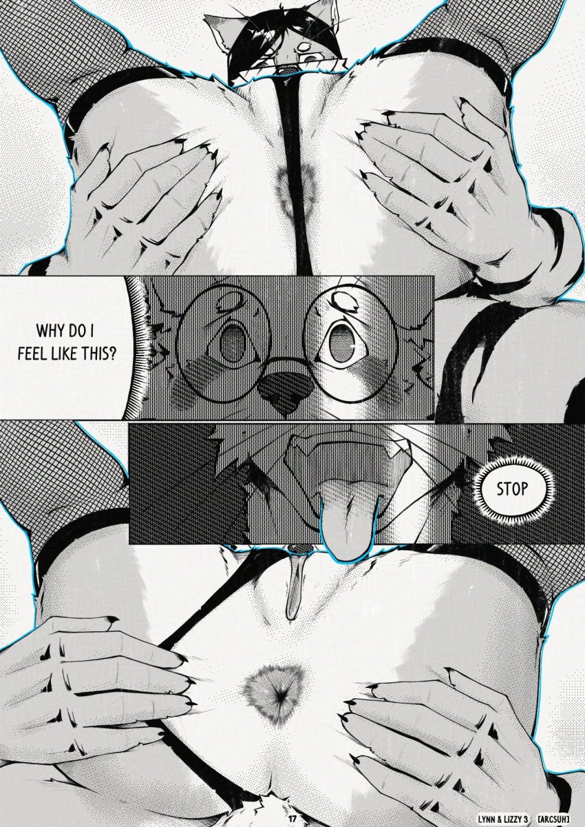 adiyah_(arcsuh) anthro anus anus_behind_thong arcsuh ass black_and_white canid canine clothing comic dialogue digital_media_(artwork) english_text equid equine eyewear female fishnet_clothing fishnet_legwear fur genitals glasses group hair hand_on_butt hi_res hybrid legwear looking_at_viewer lynn_(arcsuh) male male/female mammal monochrome mother_(lore) mother_and_child_(lore) mother_and_son_(lore) nude open_mouth parent_(lore) parent_and_child_(lore) parent_and_son_(lore) presenting procyonid pussy raccoon simple_background son_(lore) speech_bubble spread_butt spreading stripes teeth text tongue tongue_out trio underwear voyeur zebra zeek_(arcsuh)