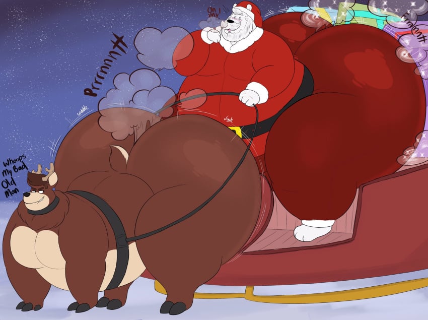 blush_lines christmas farting farting_on_another gay megacoolbear_(artist) old_male original_characters polar_bear reindeer santa