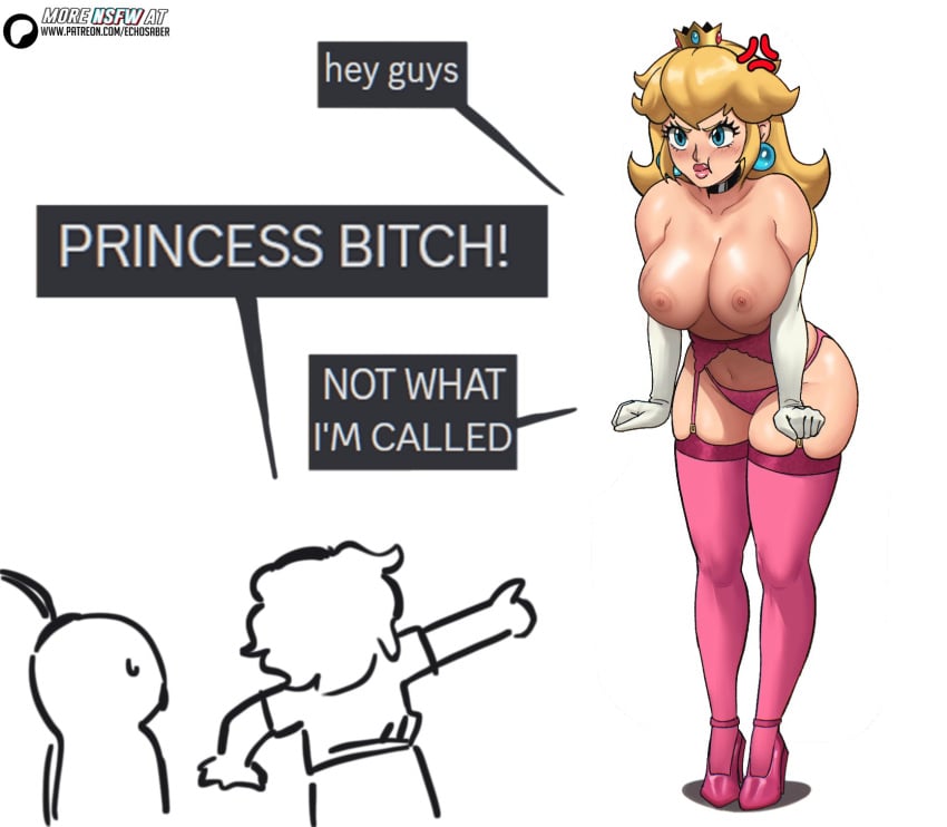 1girl 1girls alternate_version_available anger_vein angry angry_face areolae artist_name background_character background_characters big_breasts blonde blonde_female blonde_hair blonde_hair_female blue_earrings blush blush_lines busty busty_female crown earrings echosaber female_focus heels leggings_down legs_spread mario_(series) mario_bros meme multiple_versions nintendo nipples no_background no_bra partially_clothed partially_clothed_female patreon patreon_logo patreon_username pink_outfit pointing_at_another princess_peach royalty simple_background super_mario_bros. tagme thick_thighs