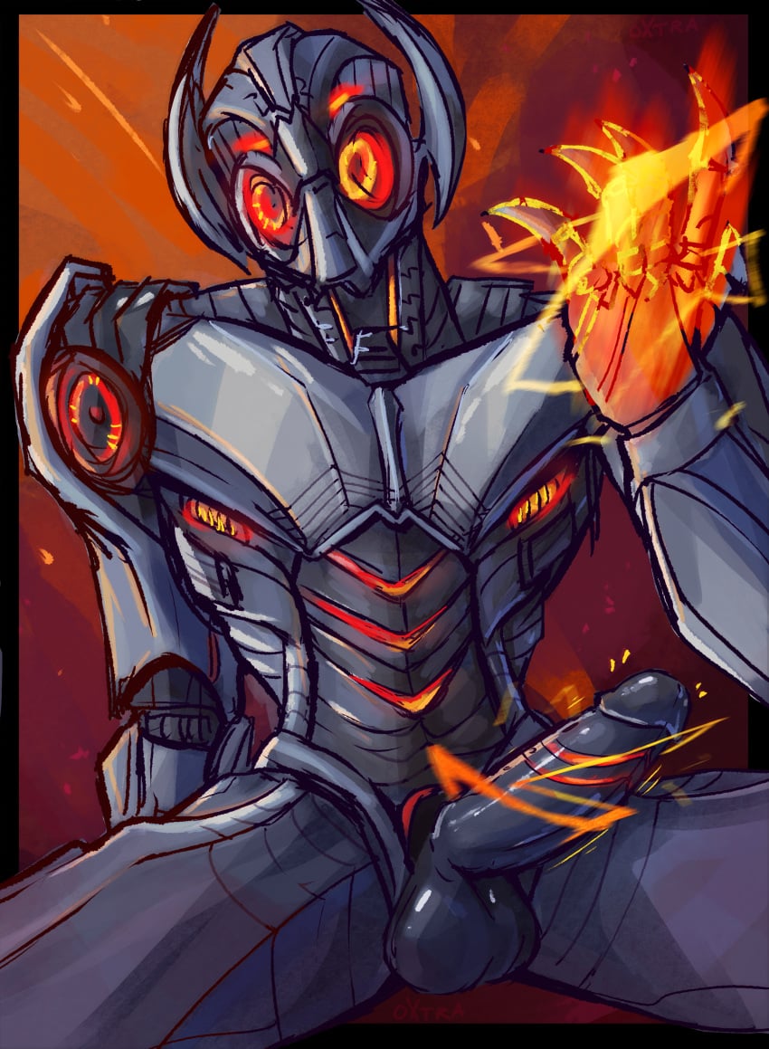 absurd_res anthro armor big_chest big_penis effects electricity erection genitals glowing glowing_eyes glowing_hands headgear helmet hi_res humanoid humanoid_genitalia humanoid_penis looking_at_viewer machine male marvel marvel_rivals metallic_body muscular muscular_male oxtra penis robot robot_humanoid solo sparks spread_legs spreading ultron