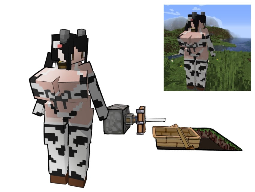 1girls 2025 big_breasts boat breasts cow_girl cow_print cow_print_armwear cow_print_bikini cow_print_legwear cow_print_stockings female horn huge_breasts minecraft minecraft_sheep_fucker_machine mojang nakineiriko piston_(minecraft) redraw simple_background solo square_body square_head stockings