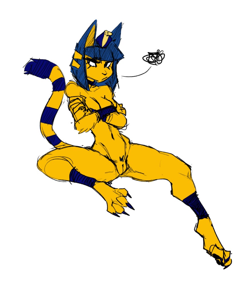 1girls 2018 animal_crossing ankha annoyed anthro blue_fur blue_hair breasts claws cleavage clothed clothing color_edit colored crossed_arms edit egyptian_clothing feet felid feline felis female female_only fur furry furry_only guoh hair hi_res mammal naked nintendo nude paws pussy simple_background sitting sketch solo striped_tail stripes tail uraeus video_games white_background yellow_fur