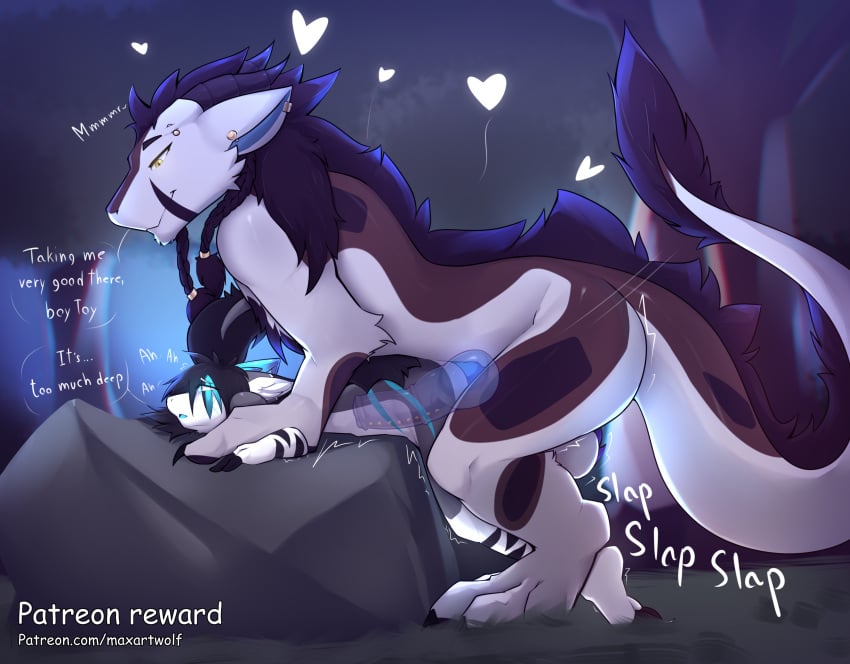 absurd_res anthro anthro_on_feral anthro_penetrated dragon duo felkin femboy feral feral_penetrating feral_penetrating_anthro glowing glowing_eyes heart_eyes heart_reaction heart_symbol hi_res knot male male/male max_(maxartwolf) maxartwolf mythological_creature mythological_scalie mythology penetration scalie sex size_difference zoophilia