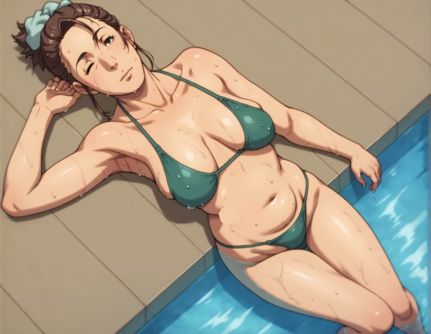 ai_generated bikini hannah matronai_(artist) medium_breasts poolside relaxing sagging_breasts tagme tenchi_muyo!_war_on_geminar