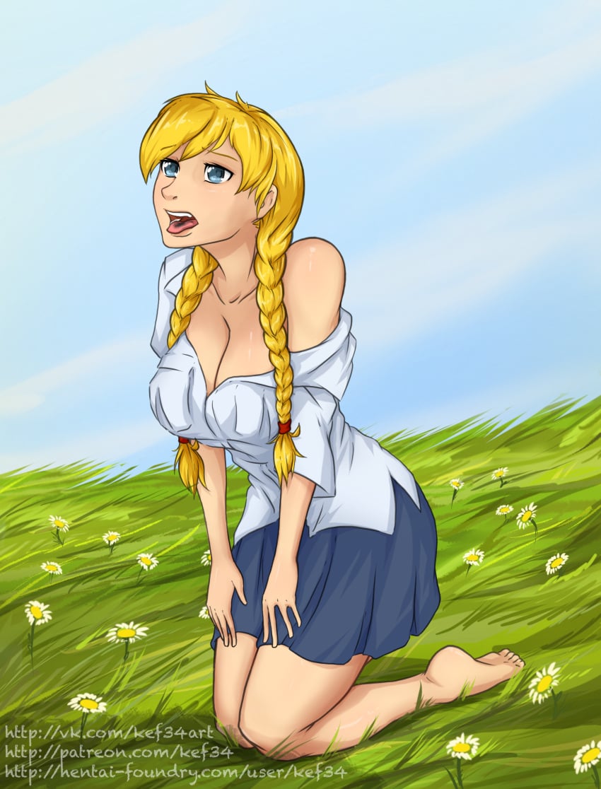 1girls blonde_hair blue_eyes everlasting_summer female femsub image_set kef34 kneeling kneeling_female slavya-chan slavya_(everlasting_summer)