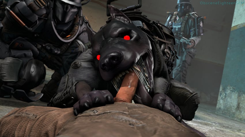 3d aggressive anthro armor being_watched big_penis bj_blazkowicz black_body black_fur bodily_fluids canid canine canis clothing cum cum_drip cum_in_mouth cum_inside dobermann domestic_dog dripping erection excessive_saliva eye_contact fangs fellatio fellatio_from_feral feral feral_penetrated first_person_view forced forced_oral fur genital_fluids genitals group gun headgear helmet hi_res human human_penetrating humanoid_genitalia humanoid_penis interspecies kampfhund light-skinned_male looking_at_another looking_at_viewer lying male male/male mammal mask obsceneeighteensfm on_back open_mouth oral paws penile penis pinned pinning_down pinscher pov_blowjob ranged_weapon rape red_eyes saliva sex snarling submachine_gun teeth tongue tongue_out weapon wolfenstein zoophilia