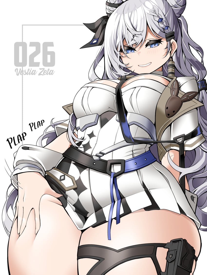 1girls big_thighs blue_eyes curvy curvy_figure curvy_hips curvy_thighs female grabbing_thighs hololive hololive_indonesia huge_thighs large_thighs looking_at_viewer saltnvalk silver_hair smile solo them_thighs thick_hips thick_thighs thigh_focus thigh_grab thighs vestia_zeta virtual_youtuber voluptuous wide_hips