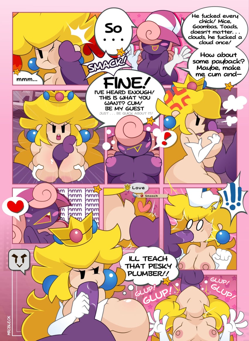 1dickgirl 1girls areolae big_ass big_breasts big_penis blonde_hair blowjob breasts color comic dialogue dickgirl english_text erection female frustrated futa_on_female futanari humanoid humanoid_penis light-skinned_female light_skin long_hair mario_(series) mrcbleck nipples nude paizuri paper_mario paper_mario:_the_thousand-year_door paper_peach penis penis_kiss princess_peach revenge_sex text titjob vivian_(paper_mario)