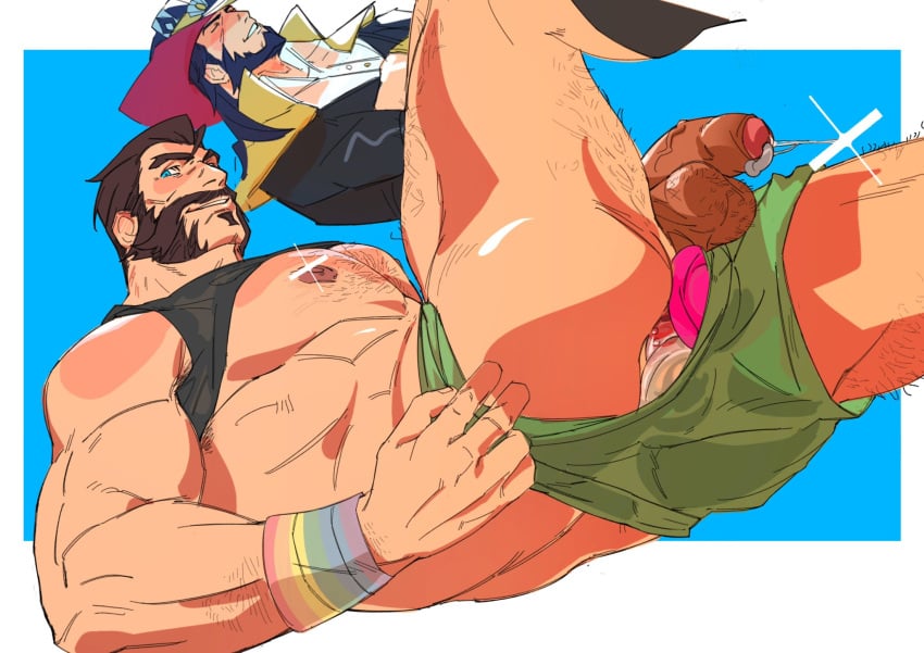 abs balls bara beard biceps big_balls big_penis clothing daddy gay graves_(league_of_legends) kantocryz league_of_legends male male/male male_nipples male_only manly mature_male muscular_male nipples pecs penis plug_(sex_toy) riot_games sex_toy tobias_fate