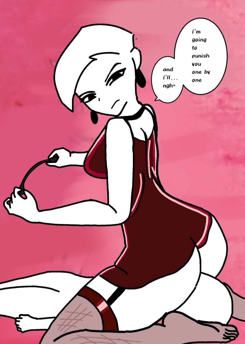 angry anon anonymous_male cartoony danny_holt dannyholt dannyholt_(vivian) dress jadeondeeznu pink_background red_clothing red_dress tagme thigh_highs vivian_(dannyholt) whip white_body white_hair youtube