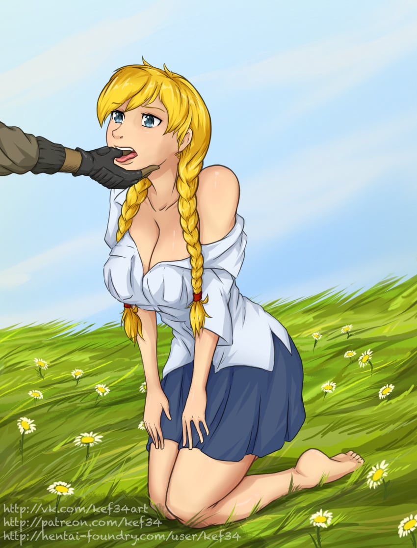 1girls blonde_hair blue_eyes breasts everlasting_summer female femsub image_set kef34 kneeling kneeling_female slavya-chan slavya_(everlasting_summer) solo