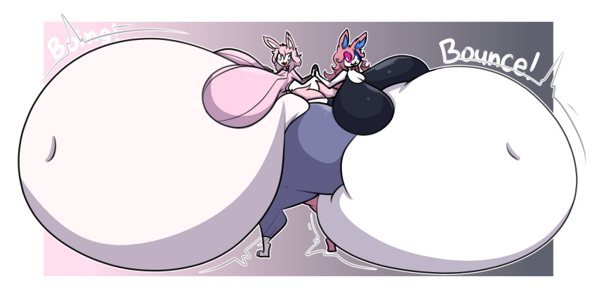 anthro big_breasts breasts eeveelution female female_focus huge_breasts inflation pokémon_(species) pokemon puffster3 sylveon thick_thighs wide_hips