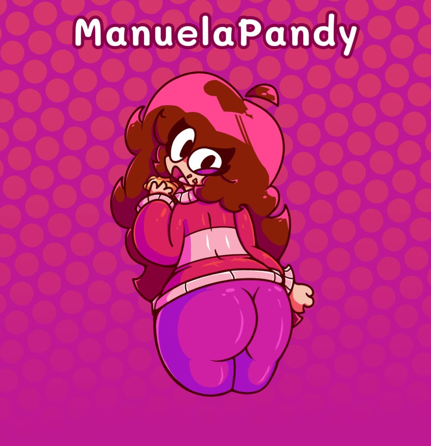 ass ass_focus big_ass big_ass_(female) brown_hair empanada empanadas fat_ass female female_human female_only human human_only large_hair looking_at_viewer looking_back magenta_shirt manuelapandy842 manuelcrack483 oc open_mouth original_character original_female_character pink_shirt purple_pants simple_background