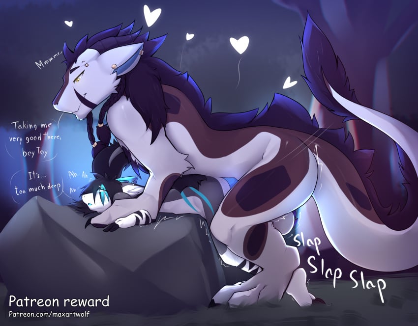 absurd_res anthro anthro_on_feral anthro_penetrated dragon duo felkin femboy feral feral_penetrating feral_penetrating_anthro glowing glowing_eyes heart_eyes heart_reaction heart_symbol hi_res knot male male/male max_(maxartwolf) maxartwolf mythological_creature mythological_scalie mythology penetration scalie sex size_difference zoophilia