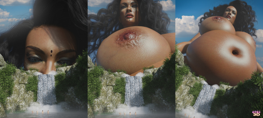 1girls 3d bbw belly big_belly big_breasts bindi black_hair breasts dark-skinned_female dark_skin fat female giantess gtsx3d huge_belly huge_breasts indian indian_female macro nipples overweight overweight_female solo solo_female waterfall