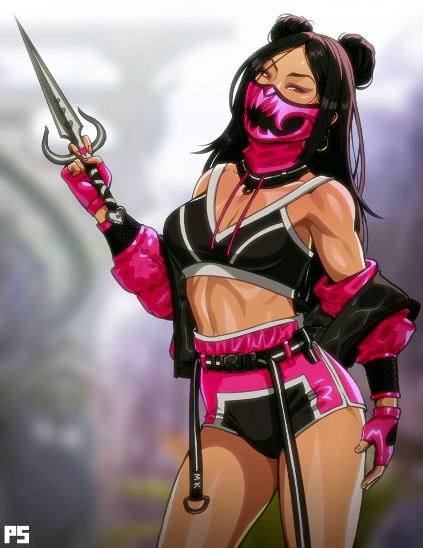 athletic_female earthrealm_mileena edenian looking_at_viewer masked_female mileena mortal_kombat mortal_kombat_1_(2023) pumpkinsinclair sai_(weapon) tagme tarkat tarkatan