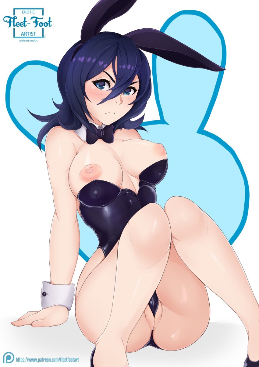 1girls areolae bleach breasts bunny_ears bunny_girl bunnysuit clothing female female_only fleet-foot kuchiki_rukia looking_at_viewer nipples pussy solo