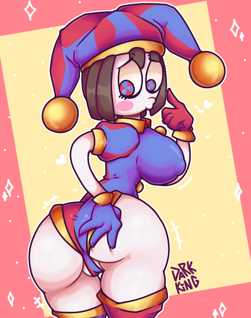 artist_request ass big_ass big_breasts big_thighs bimbo brown_hair butt female gloves jester jester_costume jester_girl jester_hat jester_outfit pomni pomni_(the_amazing_digital_circus) pussy pussy_visible_through_clothes short_dress short_hair tagme the_amazing_digital_circus thick_thighs thighs tight_clothes tight_clothing tight_pants web_series white_body