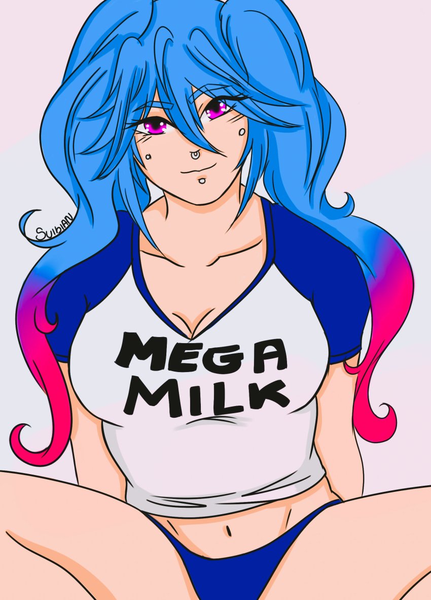 blue_hair cute female innocent mega_milk pink_hair purple_eyes suibian suibian_lu